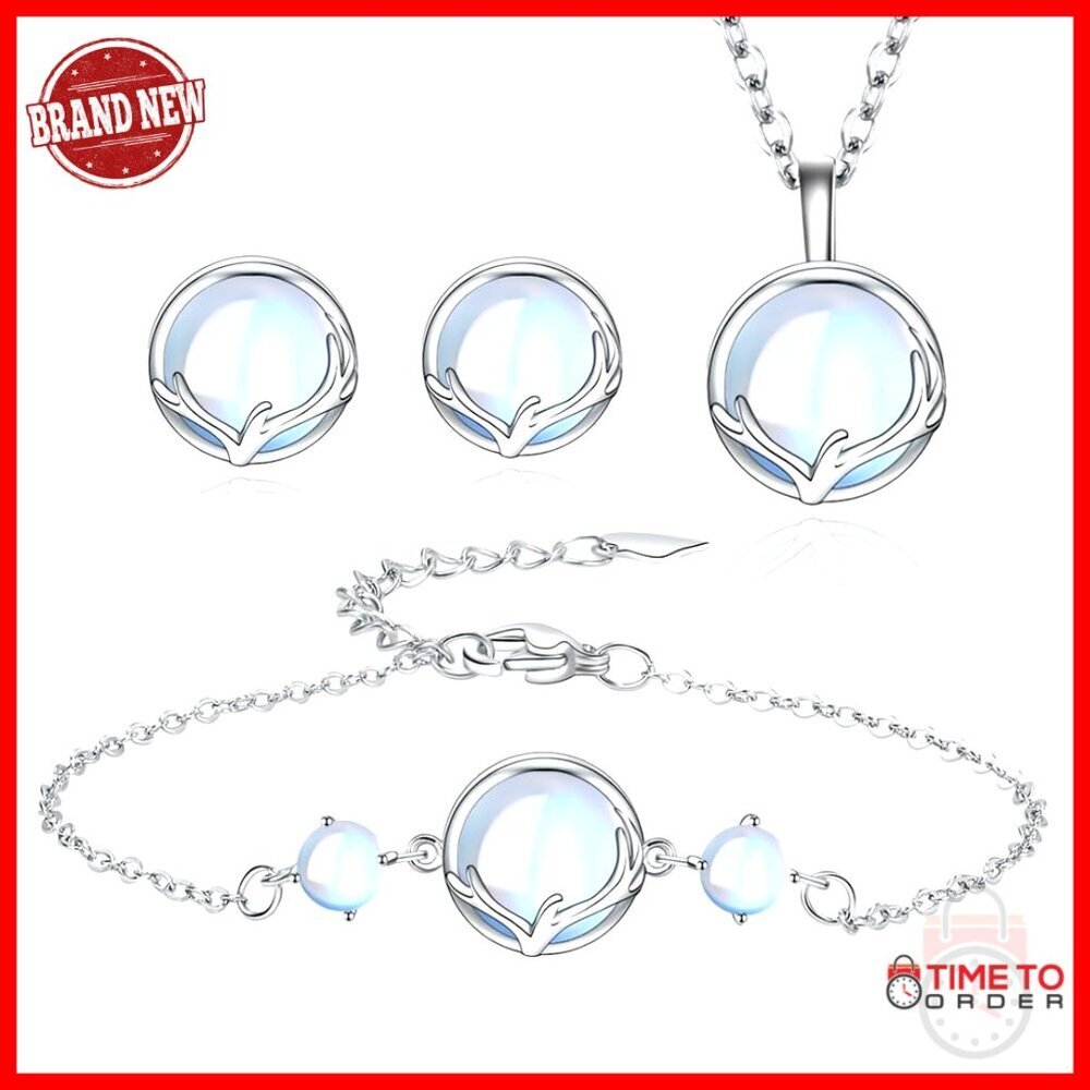 Moonstone Jewelry Set Necklace Bracelet Earrings Sterling Silver